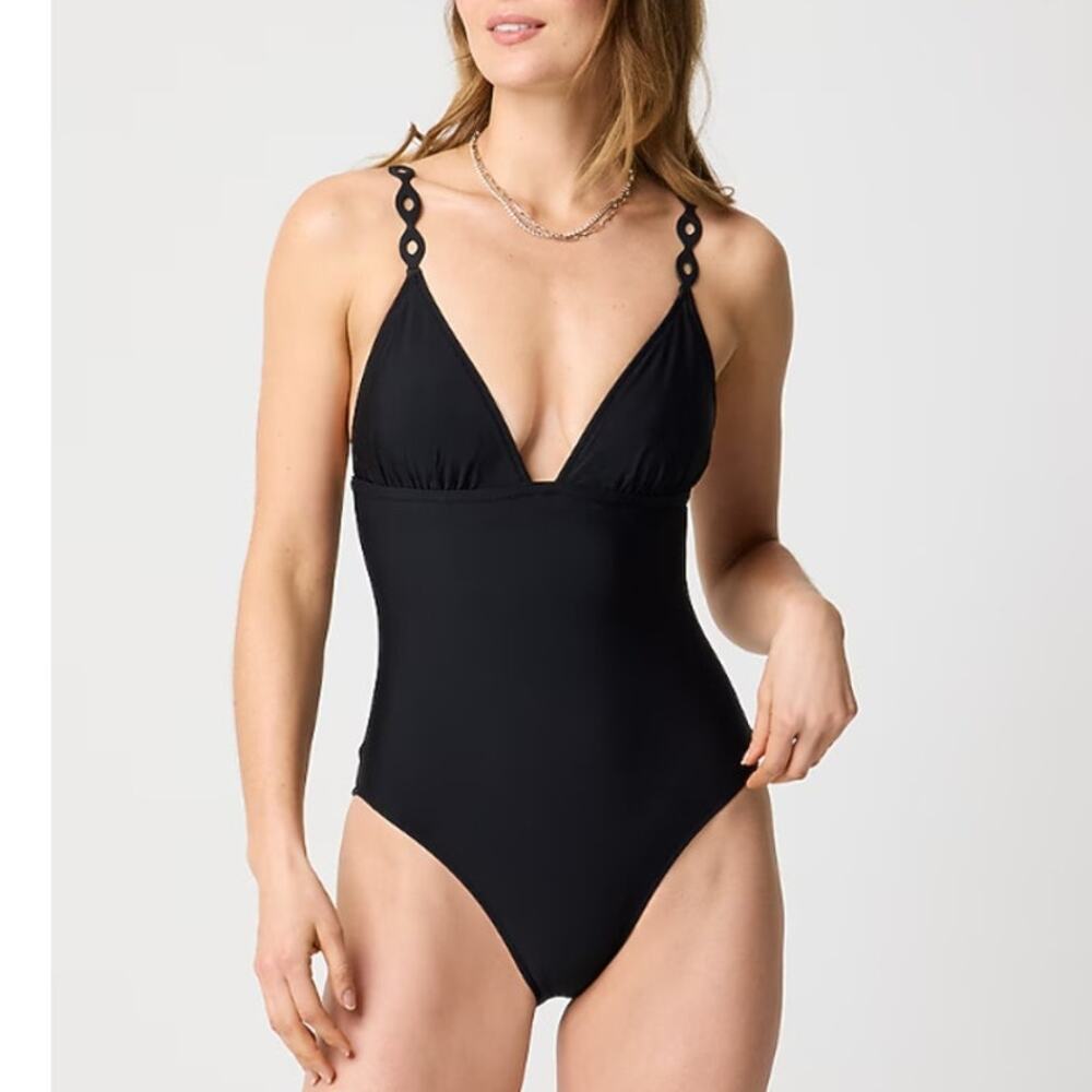 NWT J. Crew Cutout Strap One-piece Swimsuit in Black CK501 Women's Sz XL